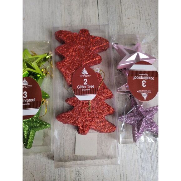 Enchanted Forest glitter tree star ornament set Xmas shatterproof - Picture 2 of 8